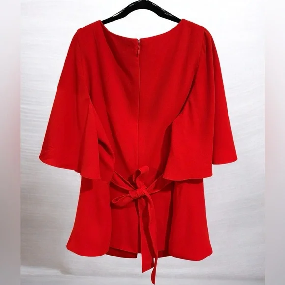 City Chic - Red Tie Back Flutter Sleeve Blouse - Picture 2 of 6